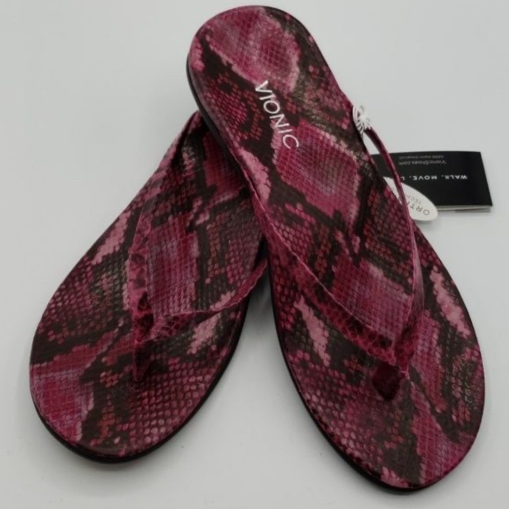 Vionic Pink Snakeskin Sandals Stylish Thong Design